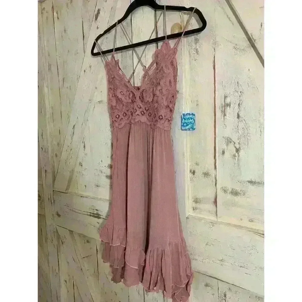 NWT Free People Intimately Collection Women Adela‎ Slip Rose Lace Dress XS